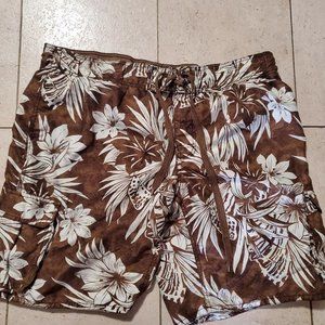 Brown White Swim‎ Trunks XL Arizona Hawaiian Print Beach A118